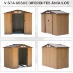 Abrigo de Jardim 213x130x185cm Abrigo de Jardim Metálico de Exterior com 2 Portas Deslizantes e 4 Janelas Marrom Claro
