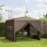 Tenda de Jardim com Paredes Laterais Amovíveis Janelas Porta com Fecho de Correr e Bolsa de Transporte 295x295x196 - 258 cm Café