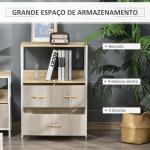 Cómoda com 4 Gavetas Dobráveis e Prateleira Aberta Cómoda com Gavetas de Tecido Anti - Tombo 58x29x103cm Madeira e Cinza Claro