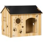 Casa de Madeira para Cães Casa para Animais de Estimação com Porta Dianteira Desenhos 69x50x58,5cm Madeira e Preto