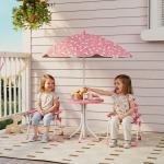 Conjunto Infantil de Mesa e Cadeiras de Jardim de 4 Peças Cadeiras Dobráveis Chapéu de Sol Desmontável Design Unicórnios Rosa