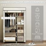 Roupeiro de Tecido Dobrável com 6 Prateleiras e 1 Barra de Pendurar para Dormitório Vestidor 103x43x162,5cm Creme