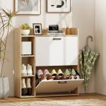 Sapateira Estreita com 3 Prateleiras Laterais e Prateleiras Ajustáveis para 15 Pares de Sapatos 83x24x90,5 cm Madeira e Branco