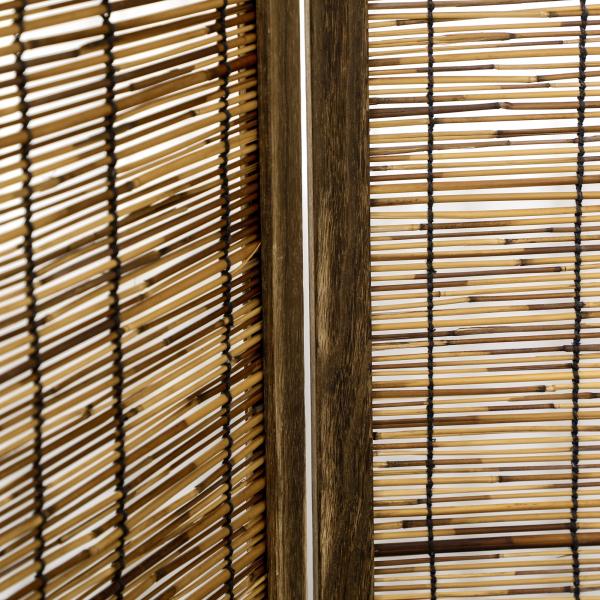 Biombo de 4 Painéis Separador de Ambientes Dobrável 160x1,8x170 cm Divisor de Ambientes de Madeira e Caniço Madeira
