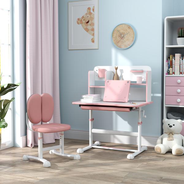 Conjunto de Secretária e Cadeira para Crianças Secretária Infantil Altura Ajustável 80x55x107,5 cm Rosa