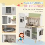 Cozinha de Madeira para Crianças com Máquina de Gelo Lavatório de Aço Inoxidável e Utensílios 84x34x89 cm Branco