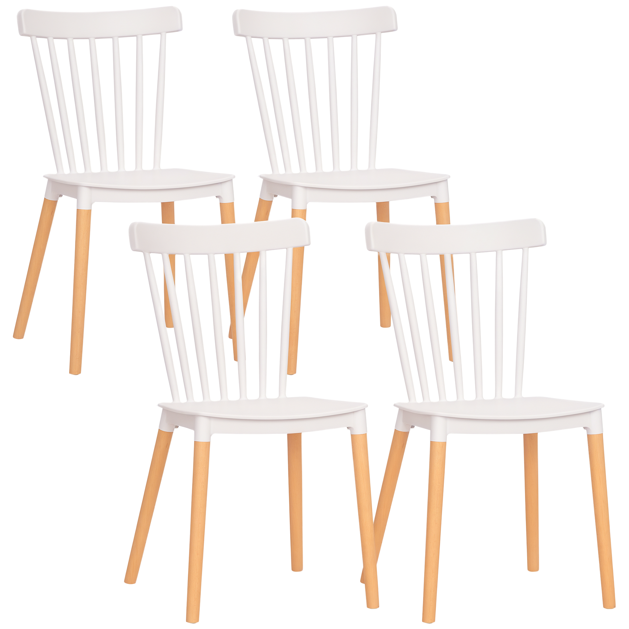 Conjunto de 4 Cadeiras Estilo Nórdico com Encosto Alto e Pés de Madeira de Faia 48x52,5x83cm Branco e Madeira