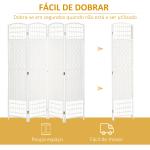 Biombo de 4 Painéis Dobrável Separador de Ambientes de Corda de Papel e Estrutura de Madeira 60x170 cm Branco