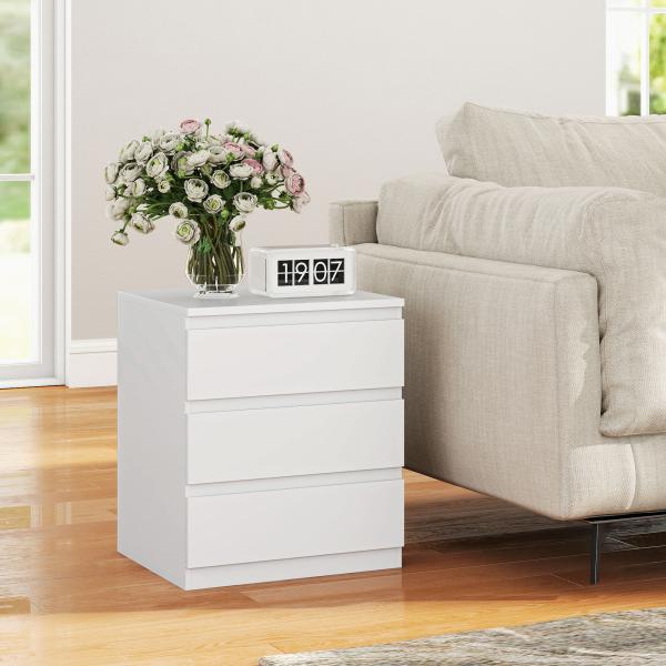 Cómoda com 3 Gavetas com Fecho Suave para Quarto Escritório Estilo Moderno 45x40x52,8 cm Branco
