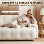 Sofá de 3 Lugares em Chenille sem Estrutura com Assento Profundo e Acabamento Capitoné, Creme