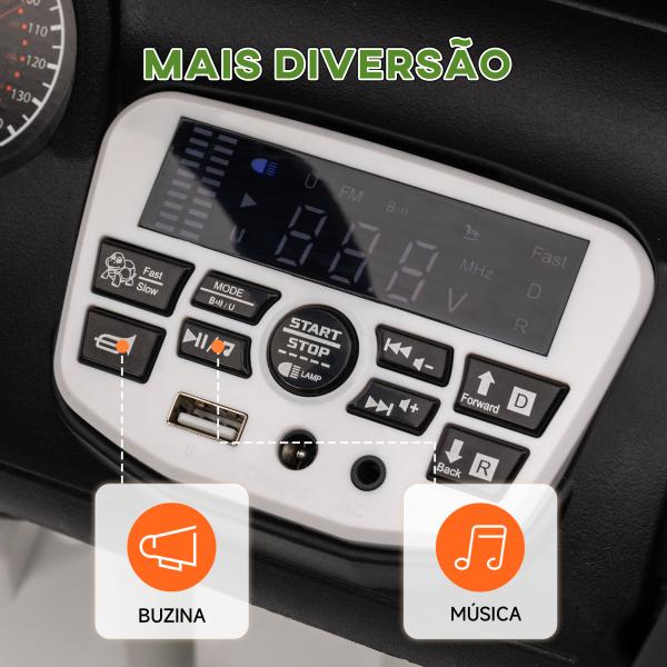 Carro Elétrico para Crianças com Bateria de 12V Controlo Remoto Faróis LED Buzina e Música 100x63x65 cm Verde