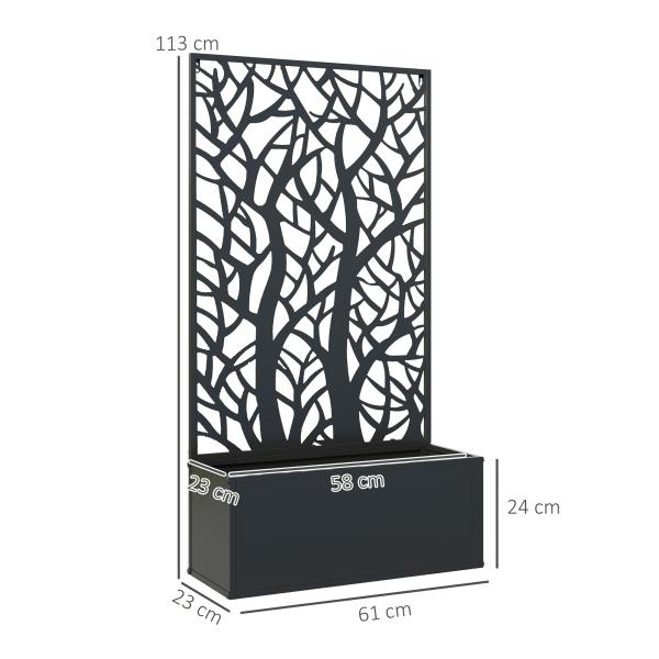 Floreira de Metal com Ecrã de Privacidade com Ramos Decorativos Floreira de Parede ou Independente 61x23x113 cm Preto