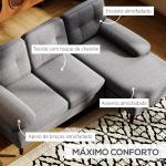 Sofá de Canto com Chaise Longue em Forma de L Estofado em Poliéster para Sala Capacidade 250 kg 215x142x88 cm Cinza