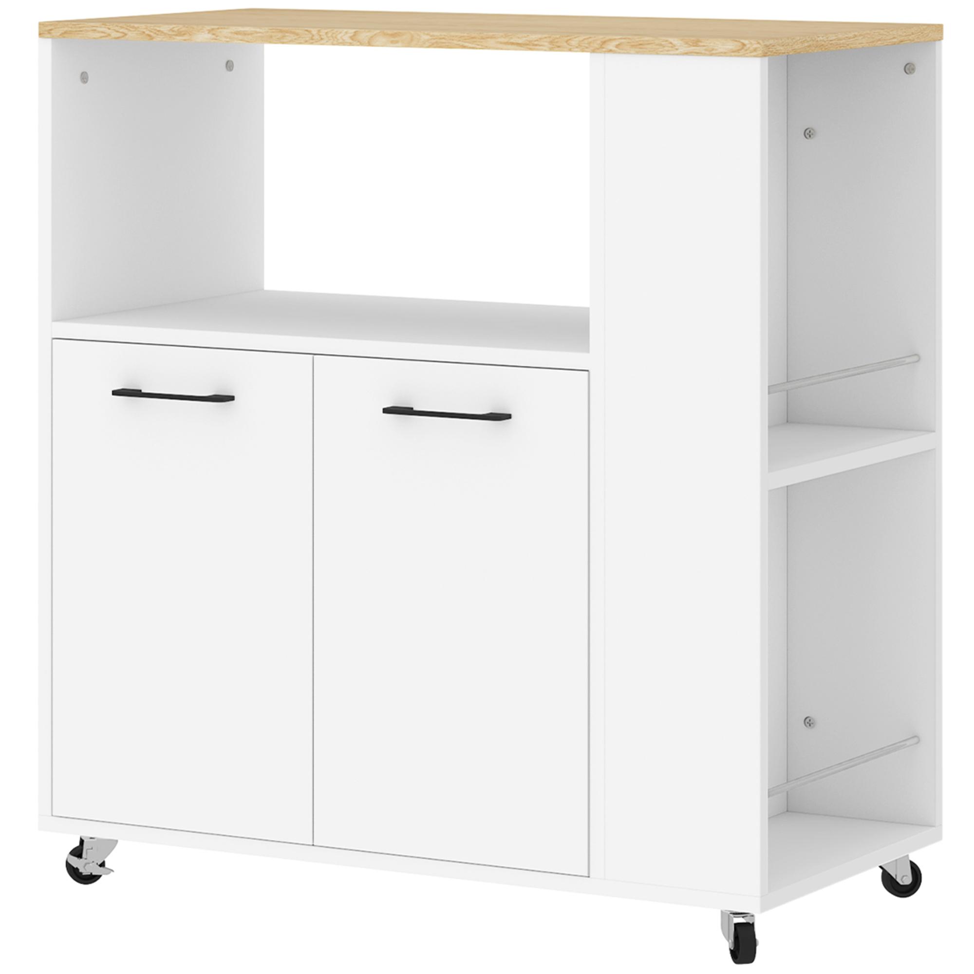 Carrinho de Cozinha com Rodas 2 Portas Prateleira Ajustável e Porta - Especiarias 75x40x80,5 cm Branco e Carvalho