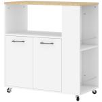Carrinho de Cozinha com Rodas 2 Portas Prateleira Ajustável e Porta - Especiarias 75x40x80,5 cm Branco e Carvalho