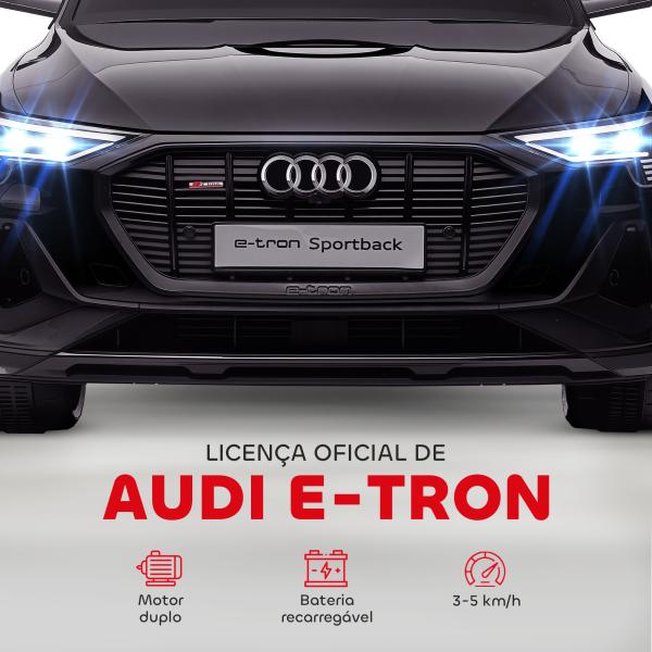 Carro Elétrico Audi E - Tron 12V com Faróis Buzina Música MP3 TF USB e Abertura da Porta 3 - 8km/h 108x60x47 cm Preto