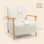 Poltrona Nórdica Poltrona Sala de Estar Estofada em Borrego com Apoio para os Braços de Madeira 74,5x76x78 cm Creme