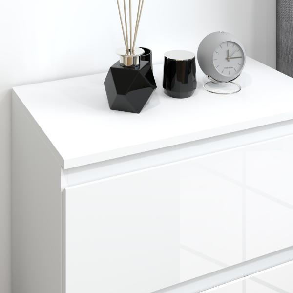 Cómoda com 3 Gavetas de Madeira Cómoda de Dormitório Cómoda Branca Estilo Moderno 55x34x75 cm Branco Brilhante