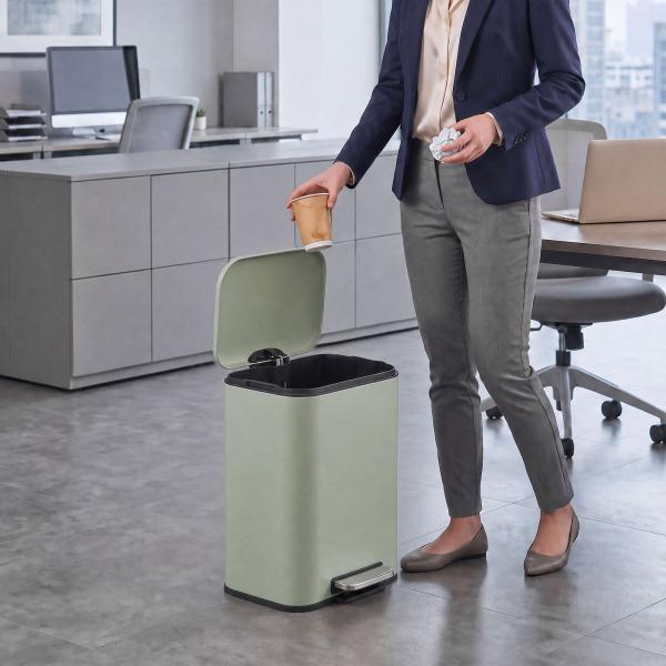Caixote do Lixo de Cozinha 20 L em Aço Galvanizado com Tampa de Fecho Suave Pedal Balde Removível e Acabamento Anti - impressões Digitais Verde Claro