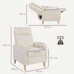 Poltrona Relax Reclinável Manual Estofada em Linho Sintético com Apoio para os Pés e Bolso Lateral 68x90x106 cm Creme