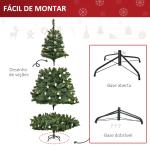 Árvore de Natal Artificial com 745 Ramos 200 Luzes LED com Cor Branco Quente Suporte e Decorações Incluídas Ø112x180cm Verde
