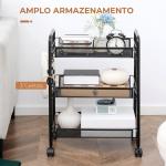 Carrinho de Cozinha em Aço com 3 Cestos e Rodas, Suporta 9 kg, Cozinha, Casa de Banho e Lavandaria 45x26,5x63 cm, Preto