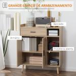 Aparador Moderno com 2 Portas 1 Gaveta e 3 Prateleiras Abertas Aparador Auxiliar de Armazenamento 80x30x96,5cm Madeira