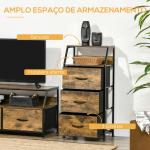 Cómoda com 3 Gavetas de Tecido Dobrável e Prateleira Móvel de Armazenamento Estilo Industrial 44x29x92cm Marrom Rústico