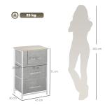 Mesa de Cabeceira com 3 Gavetas de Tecido para Dormitório Sala de Estar Corredor 45x30x71 cm Cinza e Branco