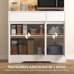 Armário de Cozinha com Luz LED RGB, Bancada para Micro - ondas, 6 Portas, 2 Gavetas, Prateleiras Ajustáveis e Comando à Distância, Branco
