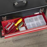 Caixa de Ferramentas de Aço com 4 Gavetas Fechaduras Metálicas Mala de Ferramentas Portátil 51x22x39,5 Preto e Vermelho