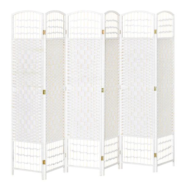 Biombo de 6 Paineis Separador de Ambientes Dobrável 242x170cm Divisória de Habitações de Fibra de Papel Branco