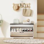 Banco Sapateira Moderno com Assento Acolchoado Prateleira Ajustável para 8 Pares de Sapatos 80x30x50 cm Branco