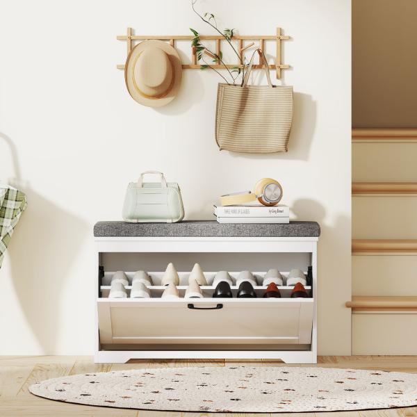Banco Sapateira Moderno com Assento Acolchoado Prateleira Ajustável para 8 Pares de Sapatos 80x30x50 cm Branco