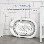 Banheira para Bebé Recém Nascido até 3 Anos Dobrável 30 Litros com Tampa Termossensível e Almofada Confortável Almofadas Antiderrapantes 81,5x50,5x23,5cm Cinza e Branco