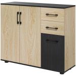 Aparador Estreito de Sala com 2 Portas, 2 Gavetas e Prateleira Ajustável 90x30x75,5 cm Natural e Preto
