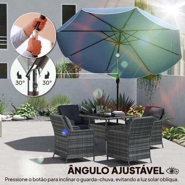 Chapéu de Sol para Jardim Ø2,7 m com Inclinação Ajustável Manivela e Volante Azul Celeste