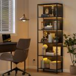 Estante de 5 Níveis com Luzes LED de 7 Cores Estante para Livros Estante de Estilo Industrial 60x30x179 cm Preto