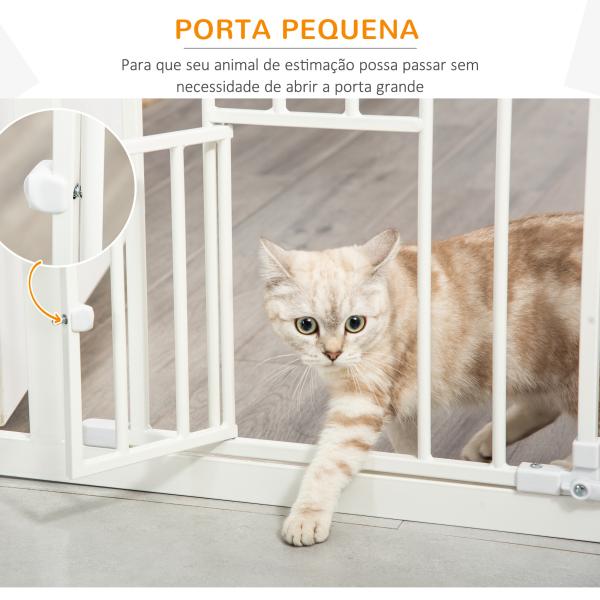 Barreira de Segurança para Cães Animais de Estimação 74 - 80cm para Escadas Portas e Corredor com Porta com Fechamento Automático e Sistema de Duplo Bloqueio Altura 76,2cm Branco