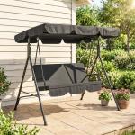 Baloiço de Jardim de 3 Lugares com Almofada Toldo Ajustável e Estrutura de Aço para Balcão Terraço 172x110x153 cm Preto