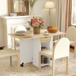 Mesa de Cozinha Dobrável com Rodas Laterais Rebatíveis Gaveta e Prateleiras para 2 - 4 Pessoas 120x72x75 cm Madeira Branco