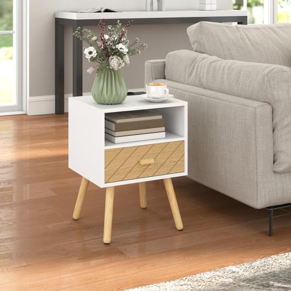 Mesa de Cabeceira com Estação de Carregamento Gaveta 2 Tomadas AC Porta USB e Tipo - C 40x35x54,7 cm Branco