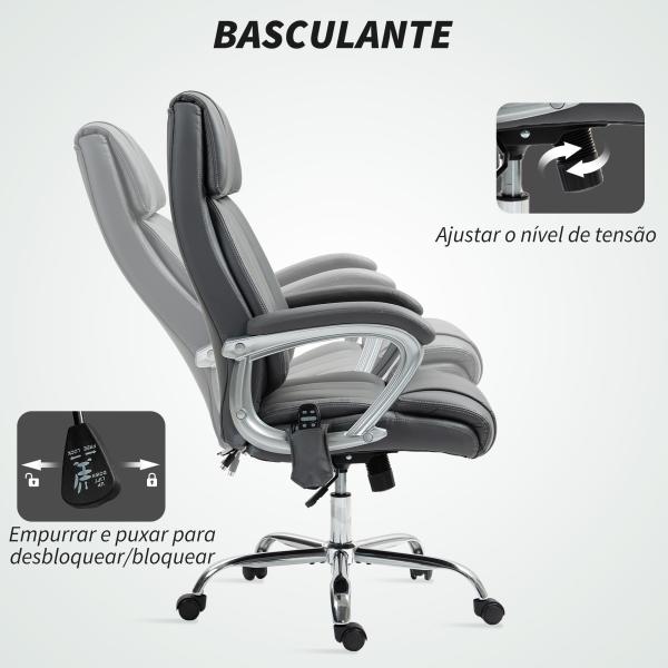Cadeira de Escritório com Massagem Altura Ajustável Função de Aquecimento e Função de Inclinação 66x72x113 - 121 cm Cinzento Escuro