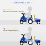 Trator para Crianças de 12 - 36 Meses com Reboque Removível Carro Andador com Buzina Farol Pá e Ancinho Carga 25kg 91x29x44cm Azul