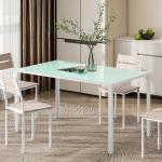 Mesa de Refeição de Vidro Mesa Retangular para 6 Pessoas com Pés de Metal 140x80x75 cm Branco