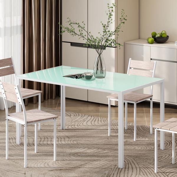 Mesa de Refeição de Vidro Mesa Retangular para 6 Pessoas com Pés de Metal 140x80x75 cm Branco