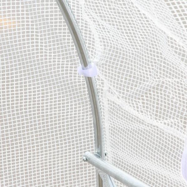 Estufa Tipo Túnel 595x300x200cm Estufa de Jardim Grande com 12 Janelas e Porta Enrolável com Zíper para Cultivo de Plantas Branco