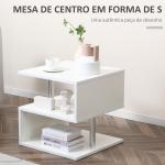 Mesa de Apoio com Forma de S Compartimentos Abertos 2 Níveis Desenho Elegante 50x50x50cm Branco