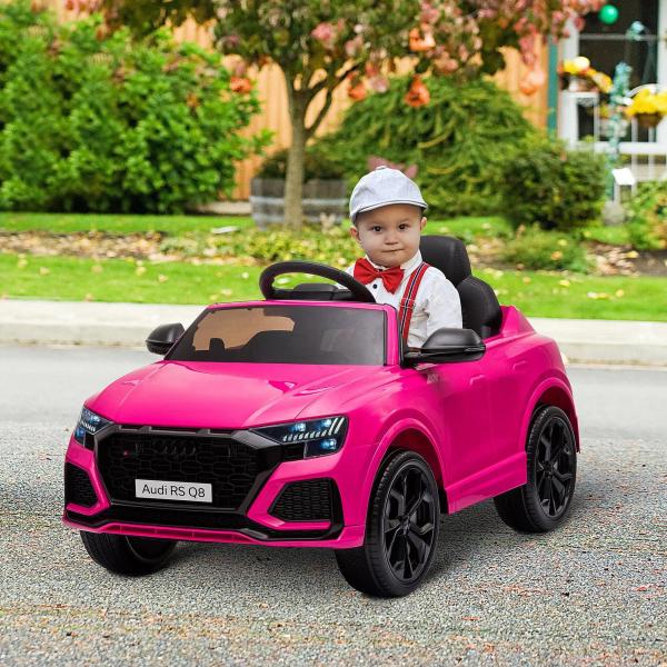 Carro Elétrico Infantil para 3 - 5 anos Licença Audi RS Q8 com Bateria 6V Controle a Distância Música MP3 Buzina e Luzes Velocidade Máx. 3km/h 101x62x51cm Rosa