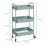 Carrinho Auxiliar de 3 Níveis com Rodas Carrinho de Armazenamento Deslizante para Cozinha Sala 45x30.6x79 cm Azul Claro